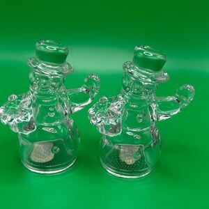 Lenox Clear Crystal Glass Snowman Salt and Pepper Shakers